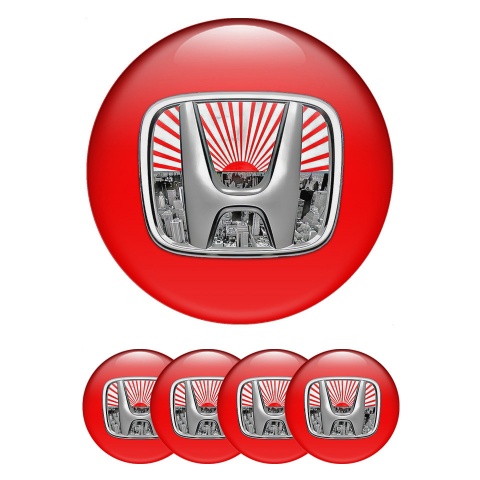 Honda Wheel Stickers for Center Caps Red Polished Logo Rising Sun