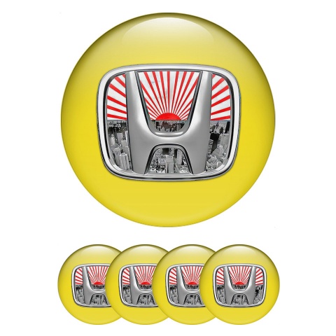 Honda Center Caps Wheel Emblem Yellow Polished Logo Rising Sun