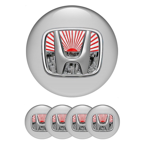 Honda Silicone Stickers for Center Wheel Caps Grey Base Rising Sun Edition