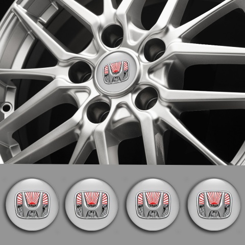 Honda Silicone Stickers for Center Wheel Caps Grey Base Rising Sun Edition