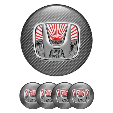 Honda Domed Stickers for Wheel Center Caps Light Carbon Rising Sun Logo