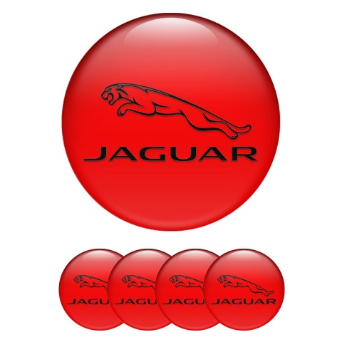 Jaguar Silicone Stickers for Center Wheel Caps Red Base Black Outline