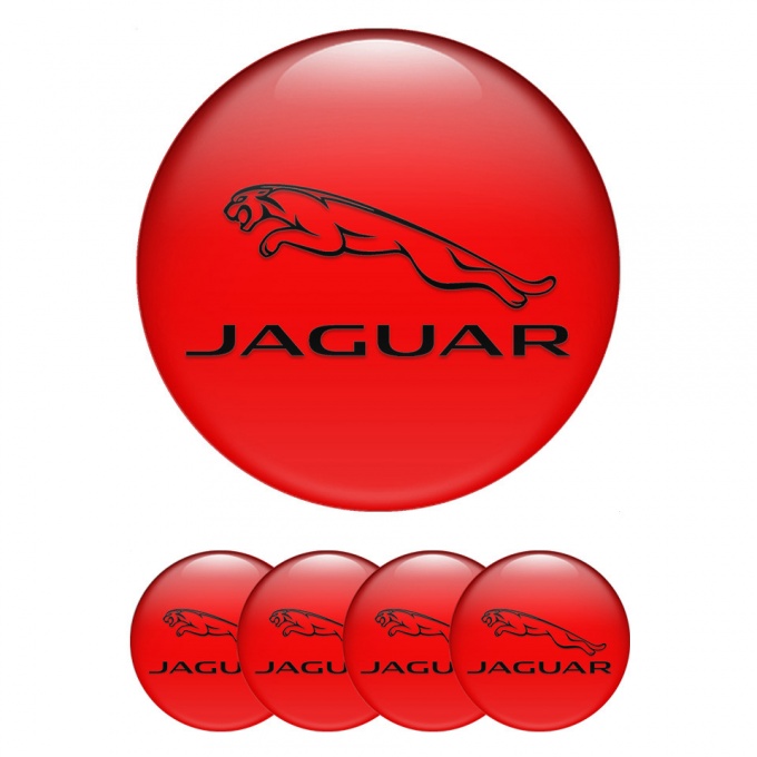 Jaguar Silicone Stickers for Center Wheel Caps Red Base Black Outline