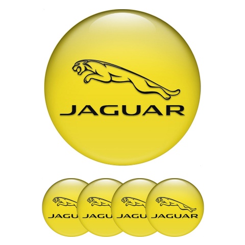 Jaguar Domed Stickers for Wheel Center Caps Yellow Fill Black Outline