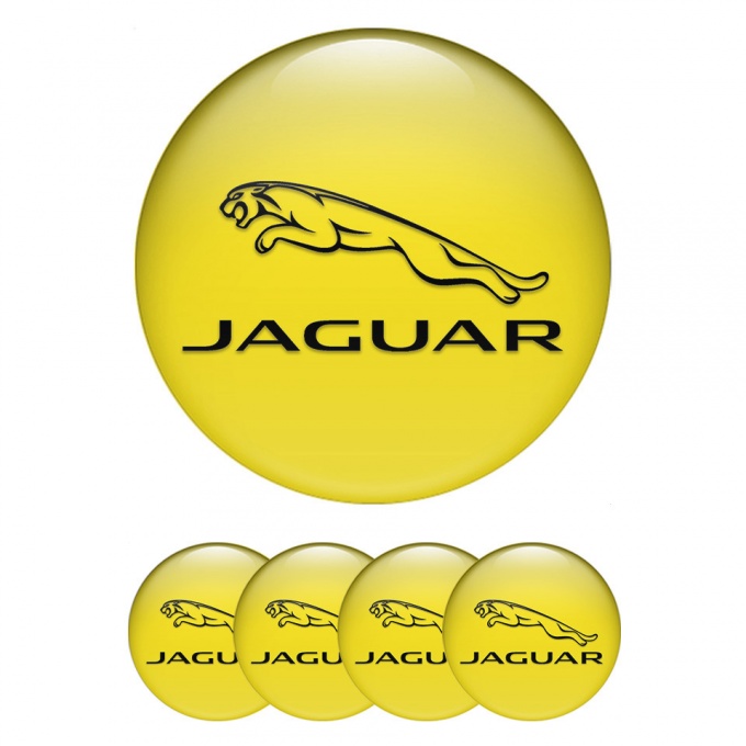 Jaguar Domed Stickers for Wheel Center Caps Yellow Fill Black Outline