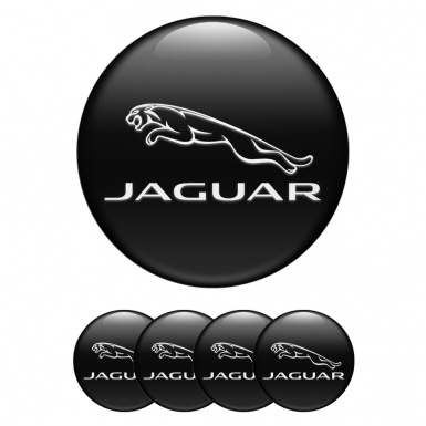 Jaguar Center Wheel Caps Stickers Black Base White Logo Design