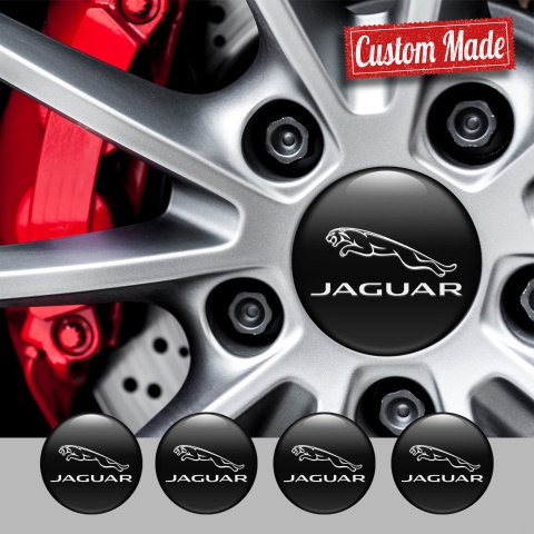 Jaguar Center Wheel Caps Stickers Black Base White Logo Design