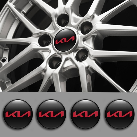 Kia Emblems for Wheel Center Caps Black Red