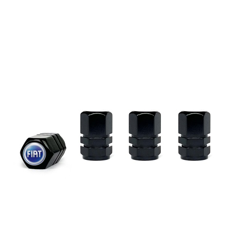 Fiat Valve Caps Black 4 pcs 3D Blue Logo Silicone Sticker