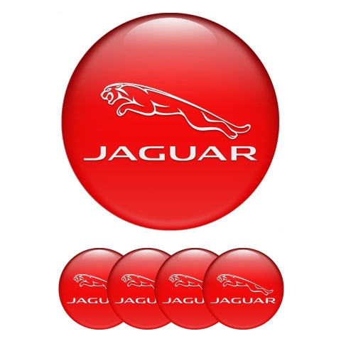 Jaguar Center Wheel Caps Stickers Red Base White Logo Edition