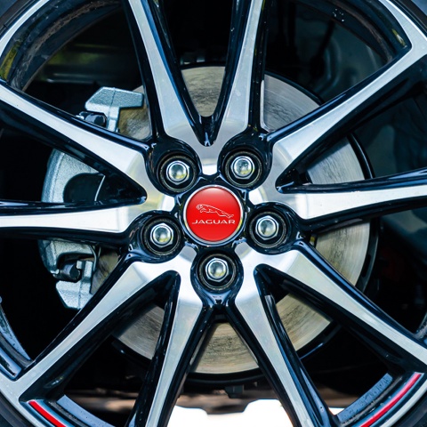 Jaguar Center Wheel Caps Stickers Red Base White Logo Edition