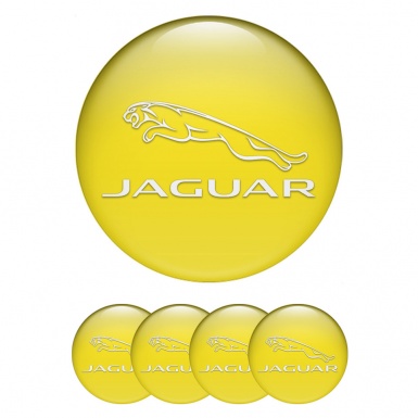 Jaguar Wheel Stickers for Center Caps Yellow Fill White Logo Motif