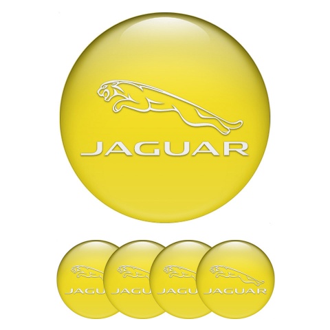 Jaguar Wheel Stickers for Center Caps Yellow Fill White Logo Motif