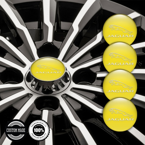 Jaguar Wheel Stickers for Center Caps Yellow Fill White Logo Motif