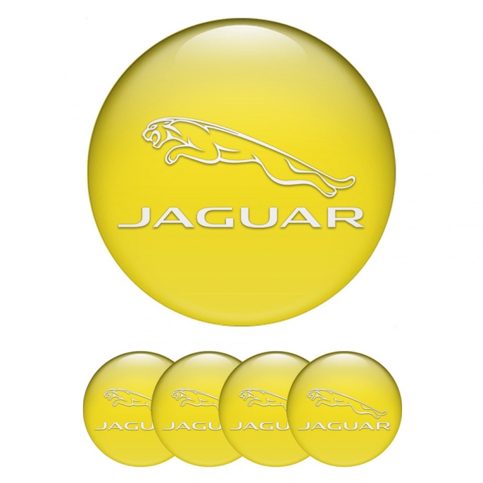 Jaguar Wheel Stickers for Center Caps Yellow Fill White Logo Motif