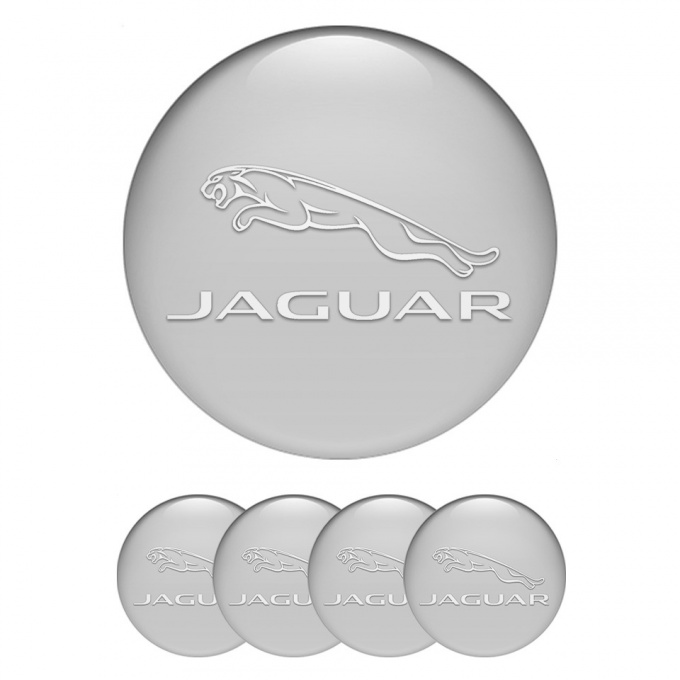 Jaguar Silicone Stickers for Center Wheel Caps Grey Fill White Logo