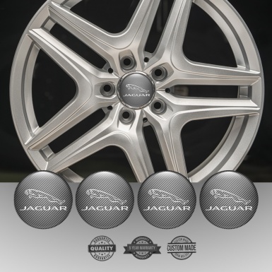 Jaguar Domed Stickers for Wheel Center Caps Light Carbon White Logo