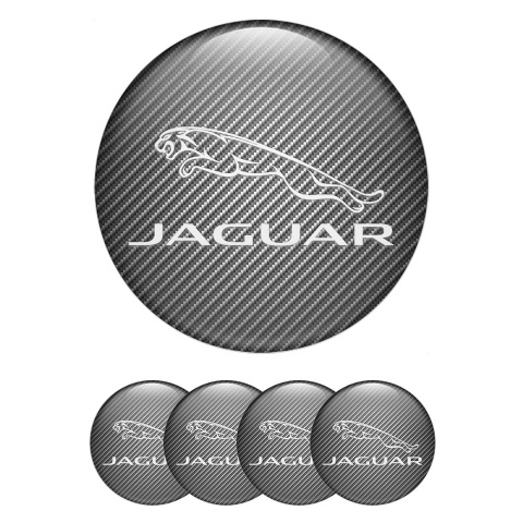 Jaguar Domed Stickers for Wheel Center Caps Light Carbon White Logo