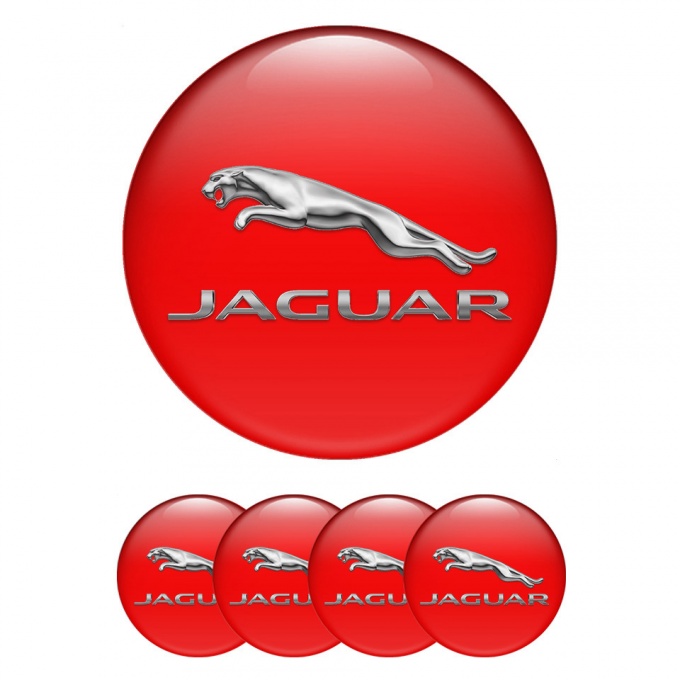 Jaguar Emblem for Center Wheel Caps Red Background Chrome Logo