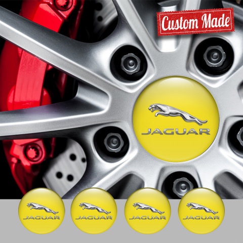 Jaguar Center Wheel Caps Stickers Yellow Background Chrome Logo