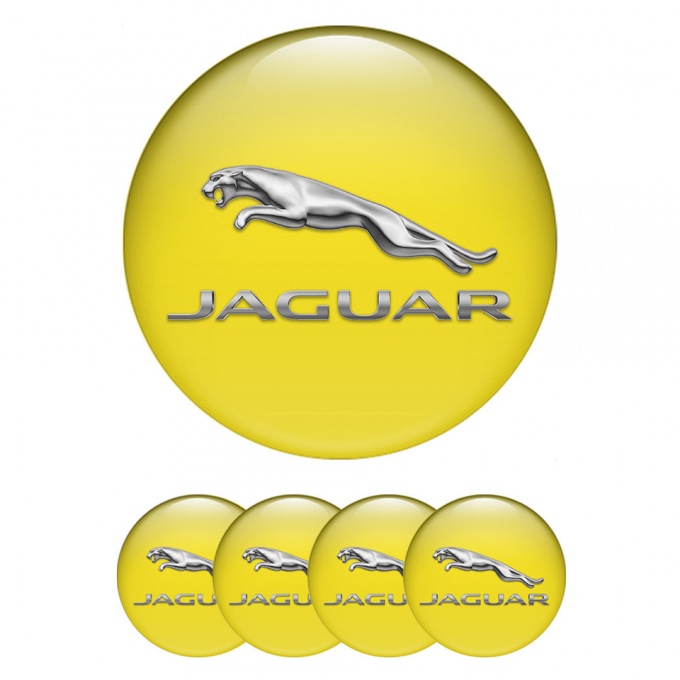 Jaguar Center Wheel Caps Stickers Yellow Background Chrome Logo