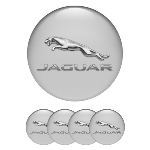 Jaguar Emblems for Center Wheel Caps Grey Background Chrome Logo
