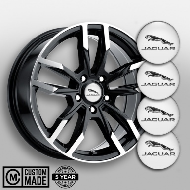 Jaguar Domed Stickers for Wheel Center Caps White Monochrome Logo