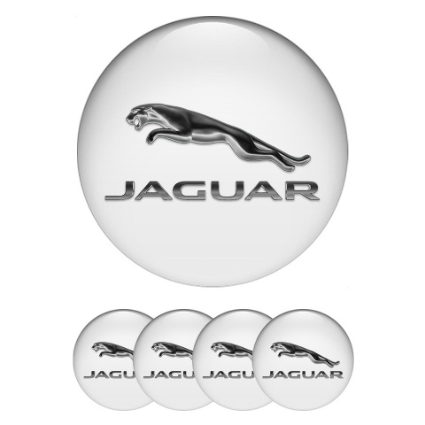 Jaguar Domed Stickers for Wheel Center Caps White Monochrome Logo