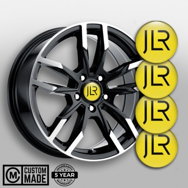 Jaguar JLR Domed Stickers for Wheel Center Caps Yellow Base Black Logo