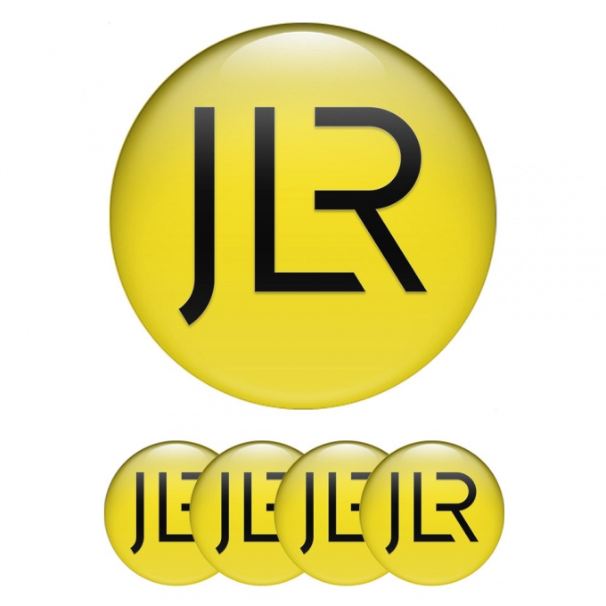 Jaguar JLR Domed Stickers for Wheel Center Caps Yellow Base Black Logo