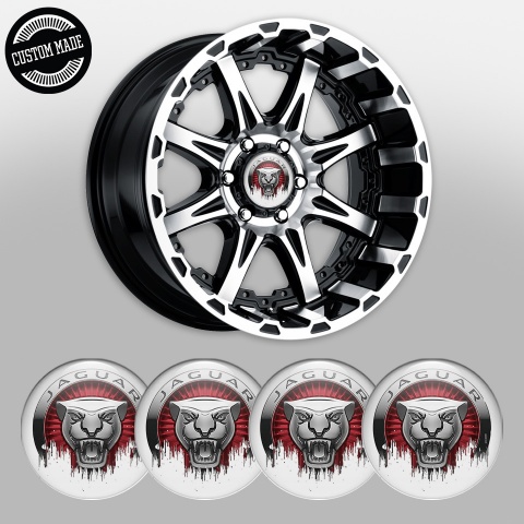 Jaguar Wheel Stickers for Center Caps White Base Savage Logo Edition