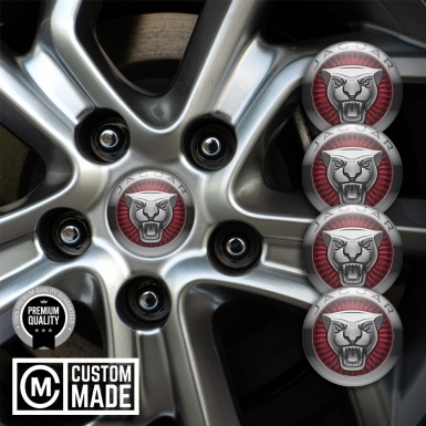 Jaguar Emblems for Center Wheel Caps Red Turbine Silver Ring Edition