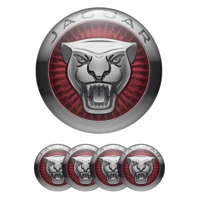 Jaguar Emblems for Center Wheel Caps Red Turbine Silver Ring Edition