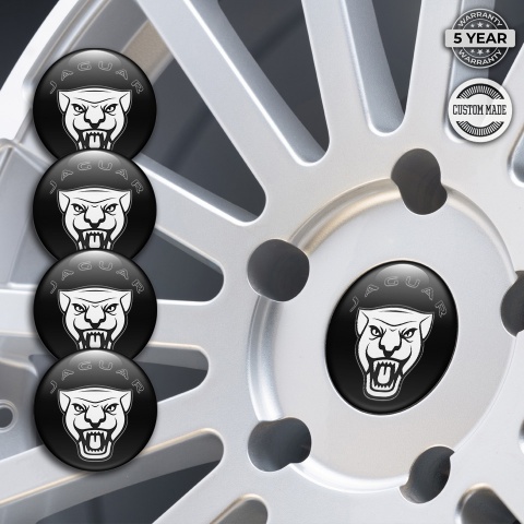 Jaguar Wheel Stickers for Center Caps Black Base White Vector Logo