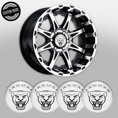 Jaguar Wheel Stickers for Center Caps White Base Black Vector Logo