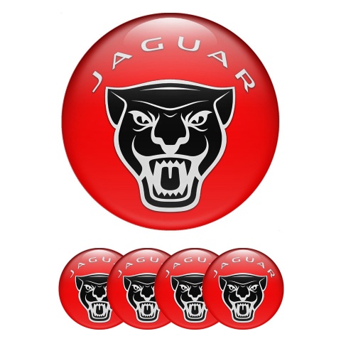 Jaguar Center Wheel Caps Stickers Red Base Vicious Black Logo Design