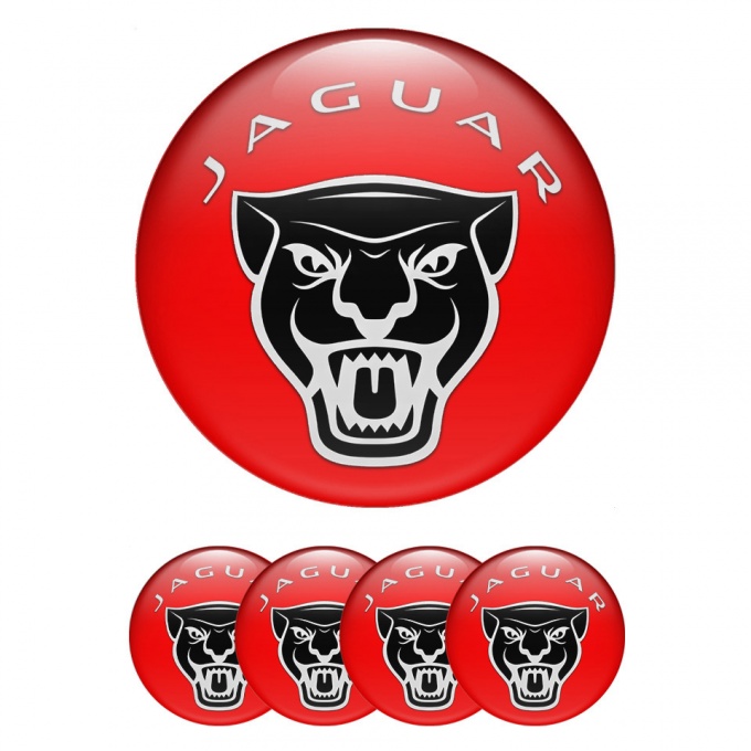 Jaguar Center Wheel Caps Stickers Red Base Vicious Black Logo Design