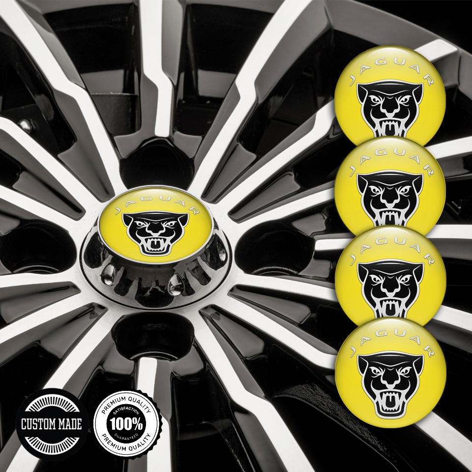 Jaguar Emblems for Center Wheel Caps Yellow Base Vicious Black Predator ...