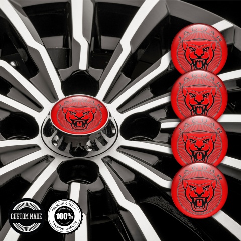 Jaguar Domed Stickers for Wheel Center Caps Red Base Outline Logo