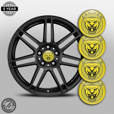 Jaguar Wheel Emblem for Center Caps Yellow Background Outline Logo