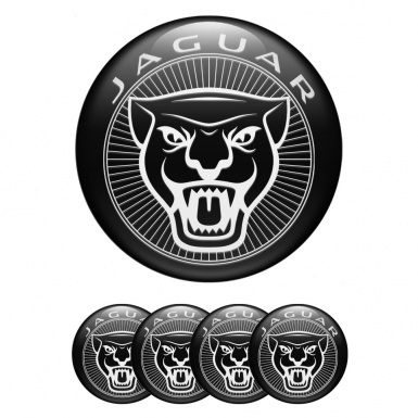 Jaguar Center Wheel Caps Stickers Black Fill White Outline Logo