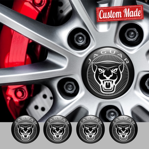 Jaguar Center Wheel Caps Stickers Black Fill White Outline Logo