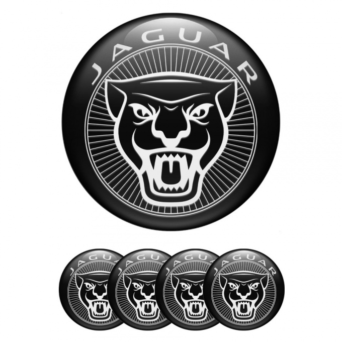 Jaguar Center Wheel Caps Stickers Black Fill White Outline Logo