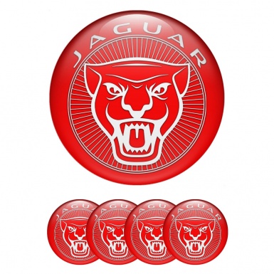 Jaguar Wheel Stickers for Center Caps Red Base White Outline Design