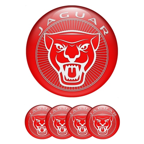 Jaguar Wheel Stickers for Center Caps Red Base White Outline Design