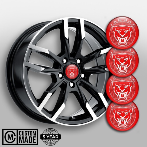 Jaguar Wheel Stickers for Center Caps Red Base White Outline Design
