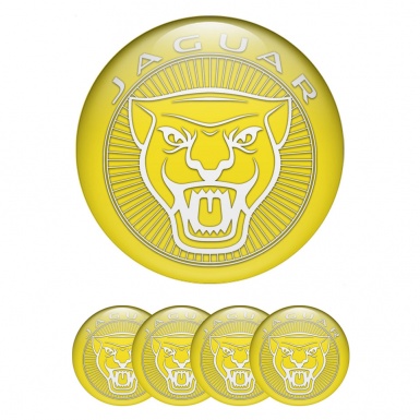 Jaguar Center Caps Wheel Emblem Yellow Base White Outline Design