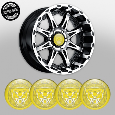 Jaguar Center Caps Wheel Emblem Yellow Base White Outline Design