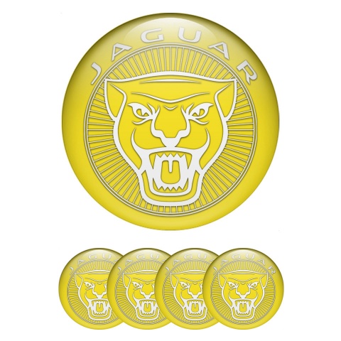 Jaguar Center Caps Wheel Emblem Yellow Base White Outline Design