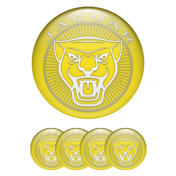 Jaguar Center Caps Wheel Emblem Yellow Base White Outline Design